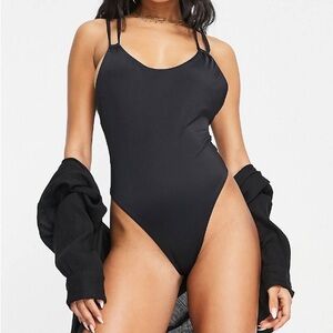 New ASOS Lattice-Strap One-Piece Swimsuit in Black